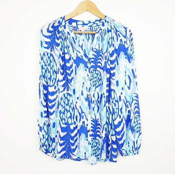 Lilly Pulitzer Tops - Lilly Pulitzer Blue Button Down Blouse | Small